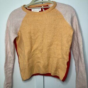 A by Anthropologie XS 100% Cashmere Color Block Sweater Pink Orange Red Pullover